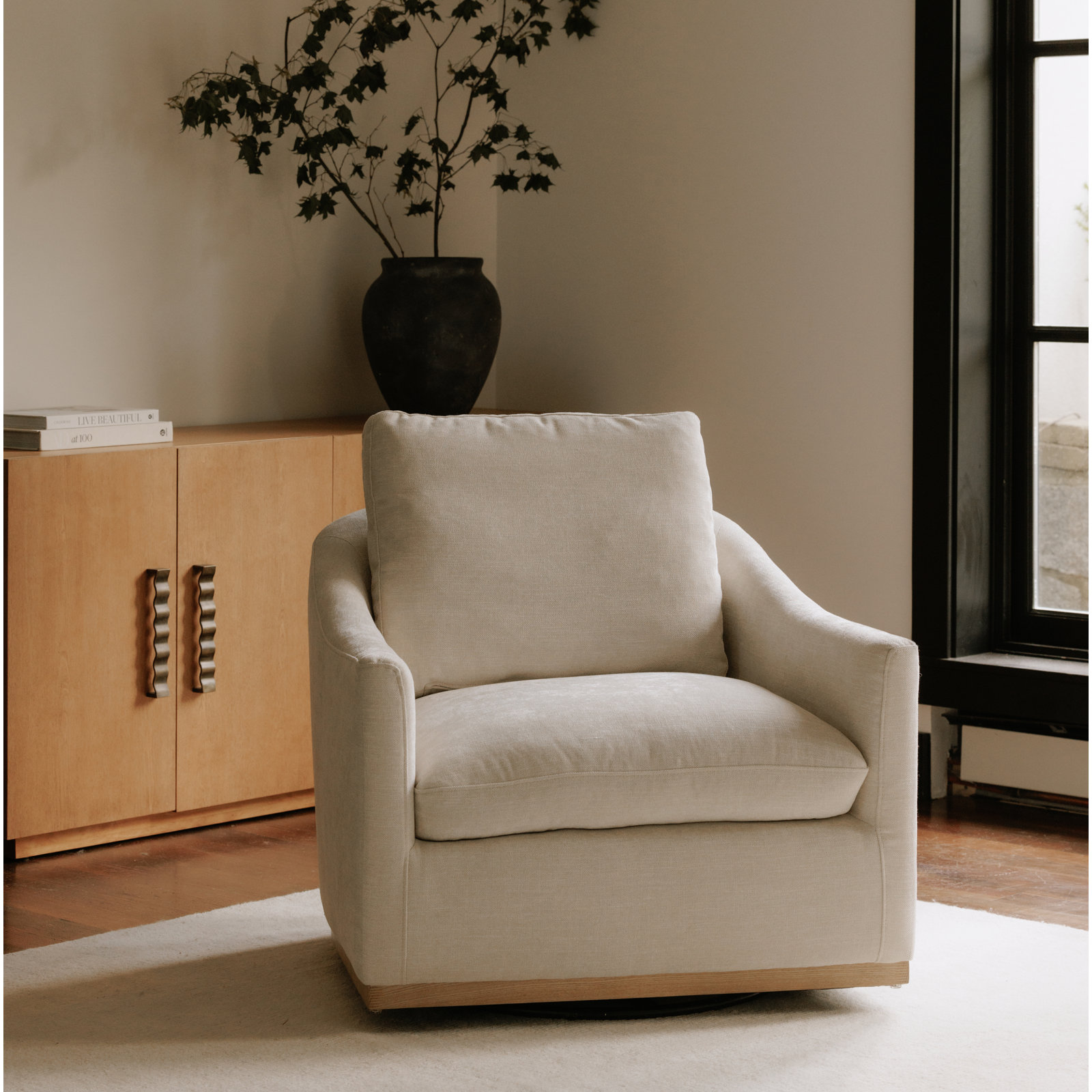 Jonathan Swivel Armchair, Beige 100% Polyester