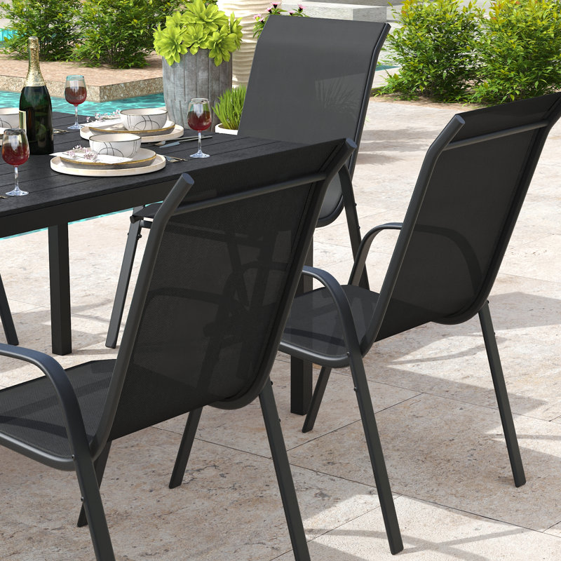 Ensemble de salle à manger rectangulaire avec chaises empilables Textilene Ballynure, Noir / Noir