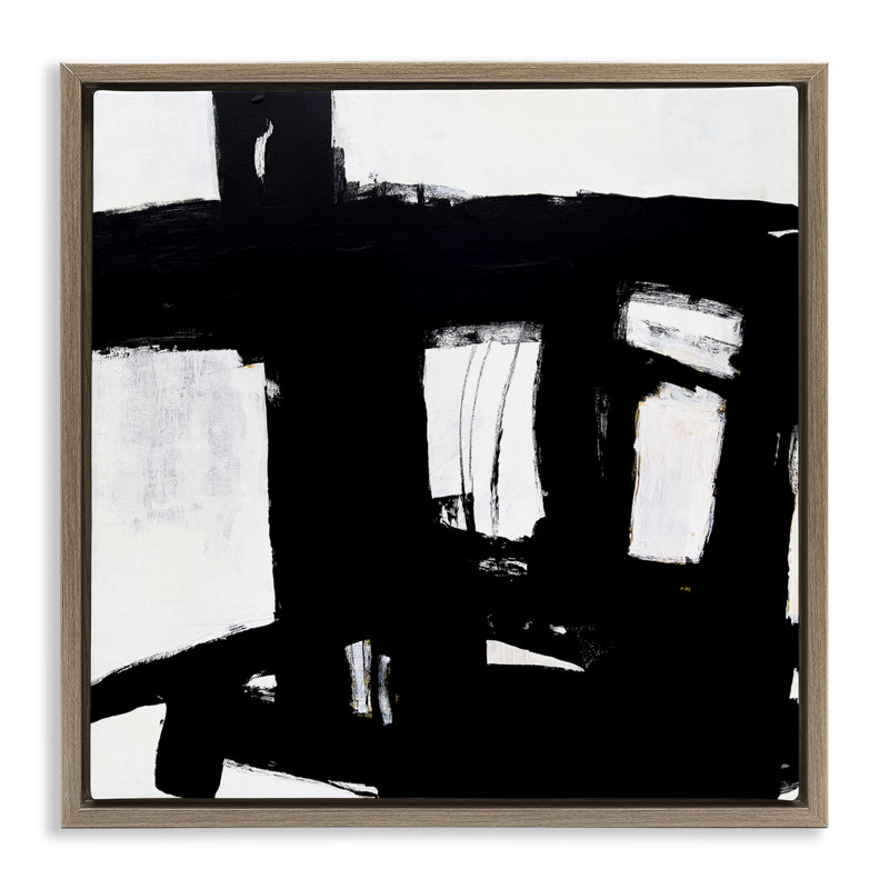 Art industriel sur toile à rayures noires industrielles par Jeffrey Tover, Cadre flottant orme Montalcino, H 25 po x l 25 po