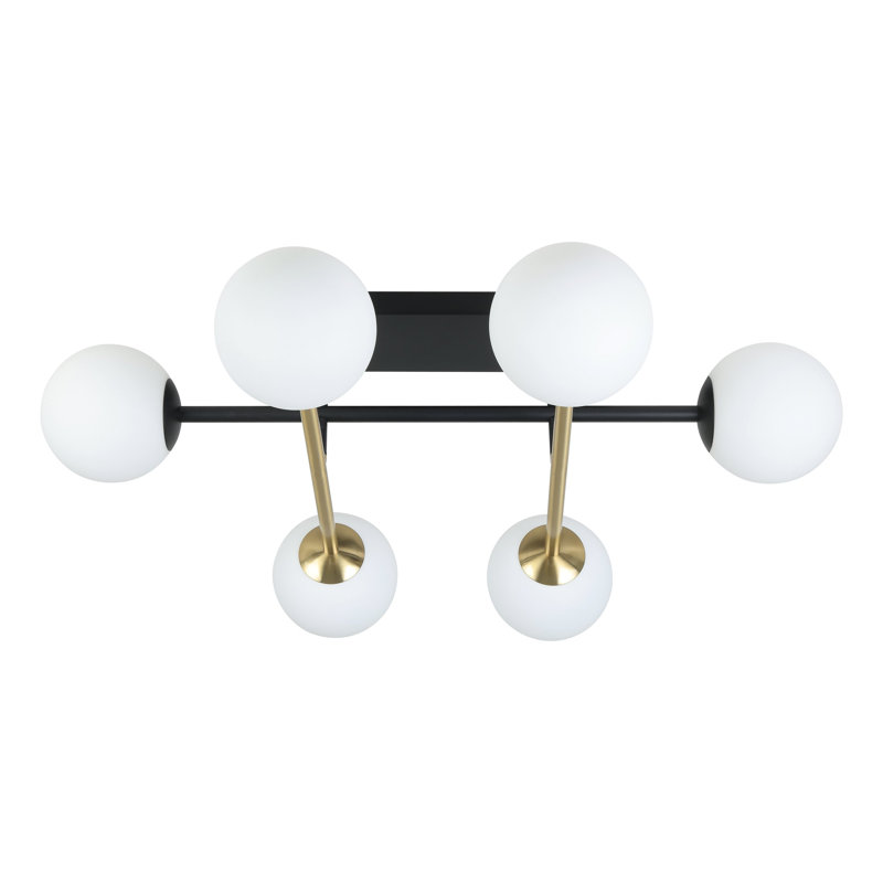 Ved 6-light Black Semi-Flush Mount with White Glass Shades