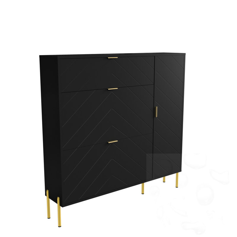 Armoire de rangement pour chaussures avec tiroirs et tablettes rabattables, Black