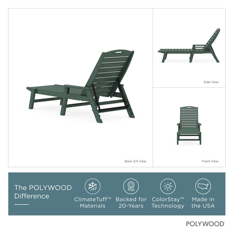 POLYWOOD Nautical Chaise with Arms, Hunter Green