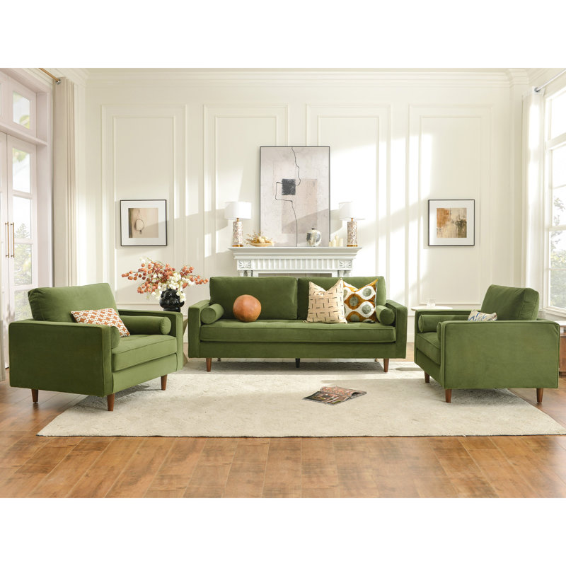 Ensemble de salon 3 pièces capitonné, Velours vert olive