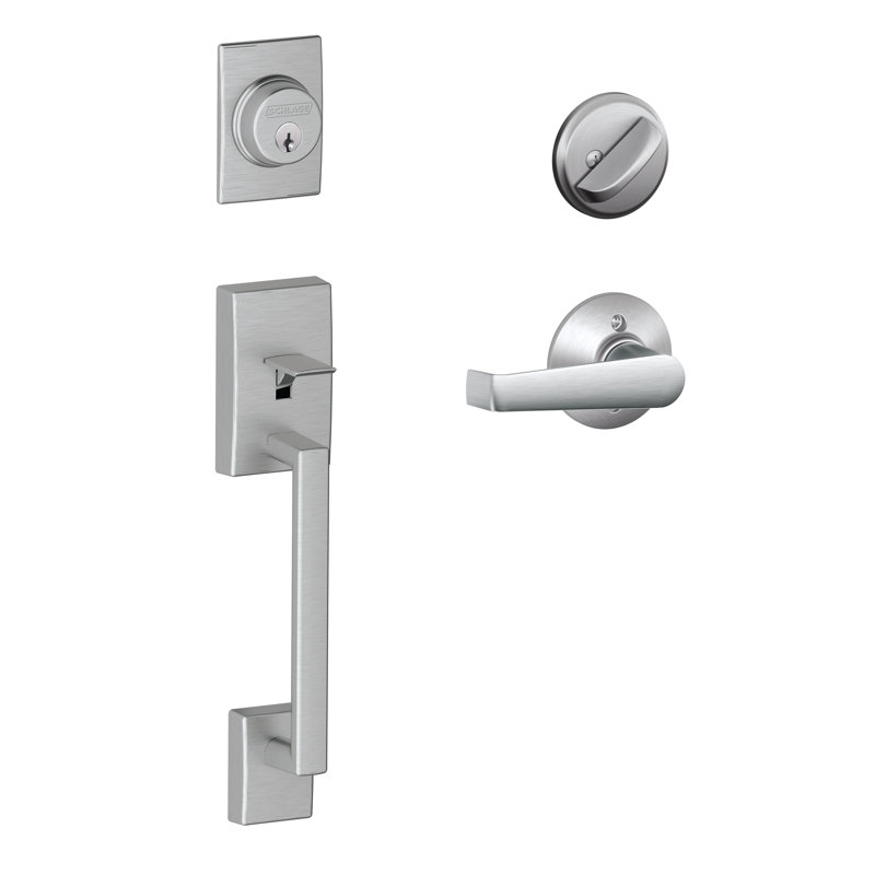 Century Handleset with Single Cylinder Deadbolt and Elan Door Lever and Rosette, Satin Chrome, Keyed Different, Yes