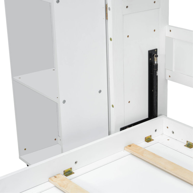 Grand lit, de couleur blanche, lit avec une charge de 700 lb, pour une utilisation en appartement en blanc, solide et, avec fonctionnalité supplémentaire de rabat latéral, s'adapte à tout intérieur