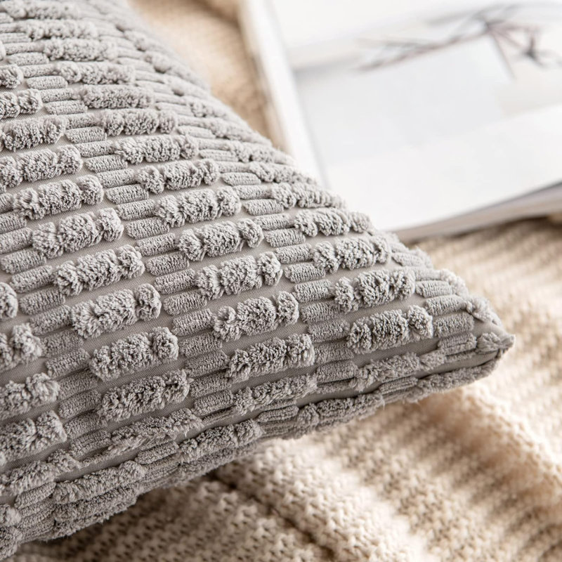 Striped Pillow Cover, Light Gray