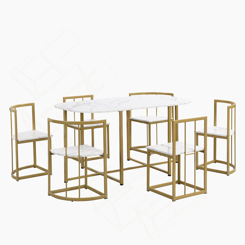 Ensemble de table de salle à manger 7 pièces pour salle à manger, Doré / blanc, Doré