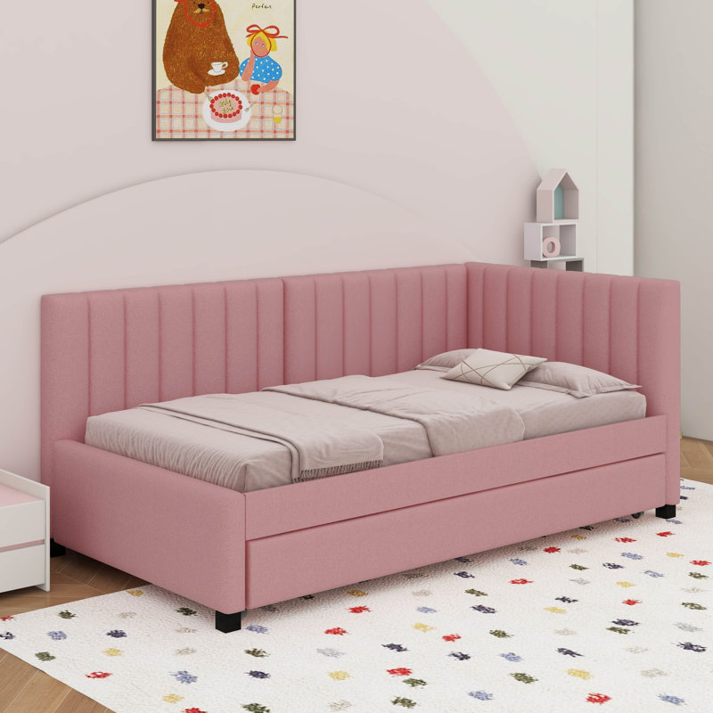 Lit de jour simple rembourré avec couchette, Rose