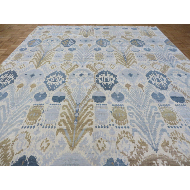 Tapis unique en laine noué à la main bleu / vert 8 pi x 9 pi 9 po Mahmood
