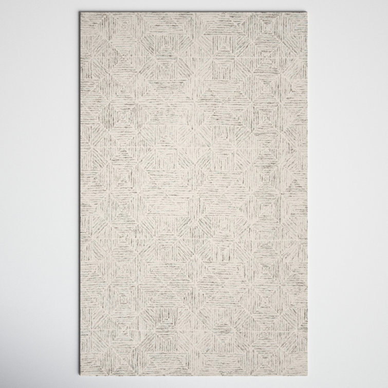 Linsly Geometric Hand Tufted Wool Ivory/Light Blue Area Rug