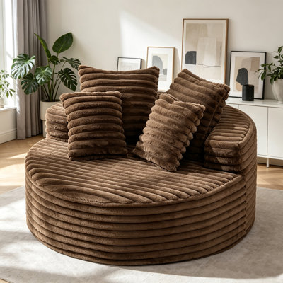 Fauteuil méridienne rond surdimensionné de 137 cm (54 pouces), fauteuil d'appoint moderne style canapé nuage, canapé-lounge en velours côtelé moelleux avec assise et dossier profonds, canapé une place confortable pour salon, chambre, salon et salle de jeux