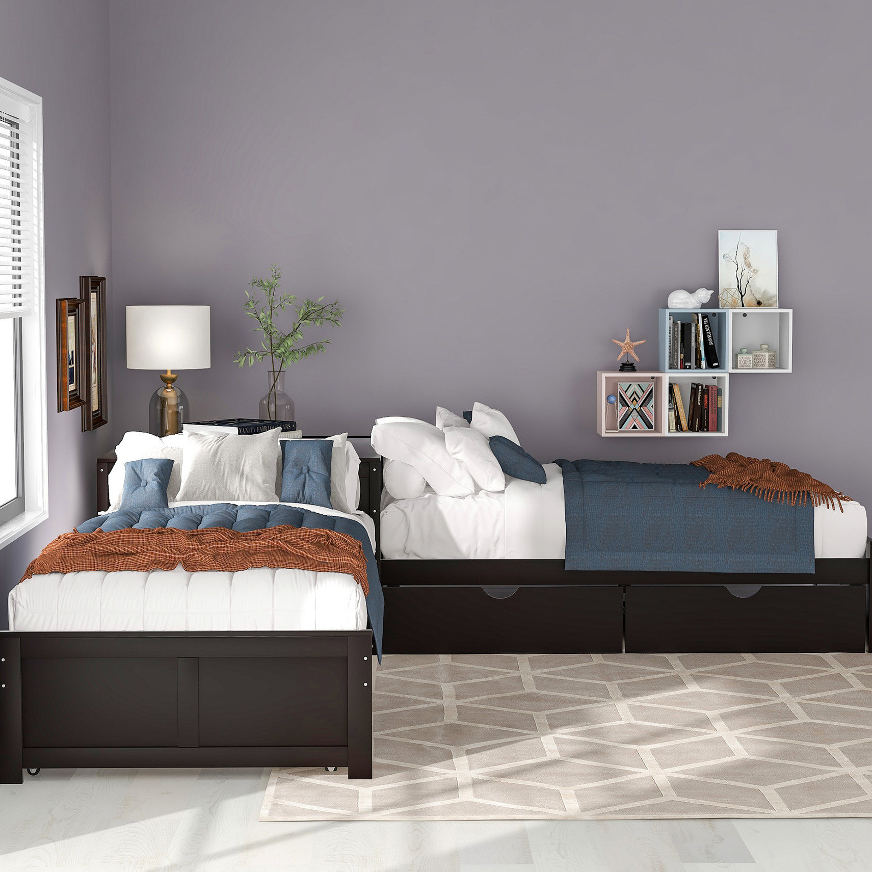 Latitude Run® Twin L-shaped Platform Bed With Trundle And Drawers In ...