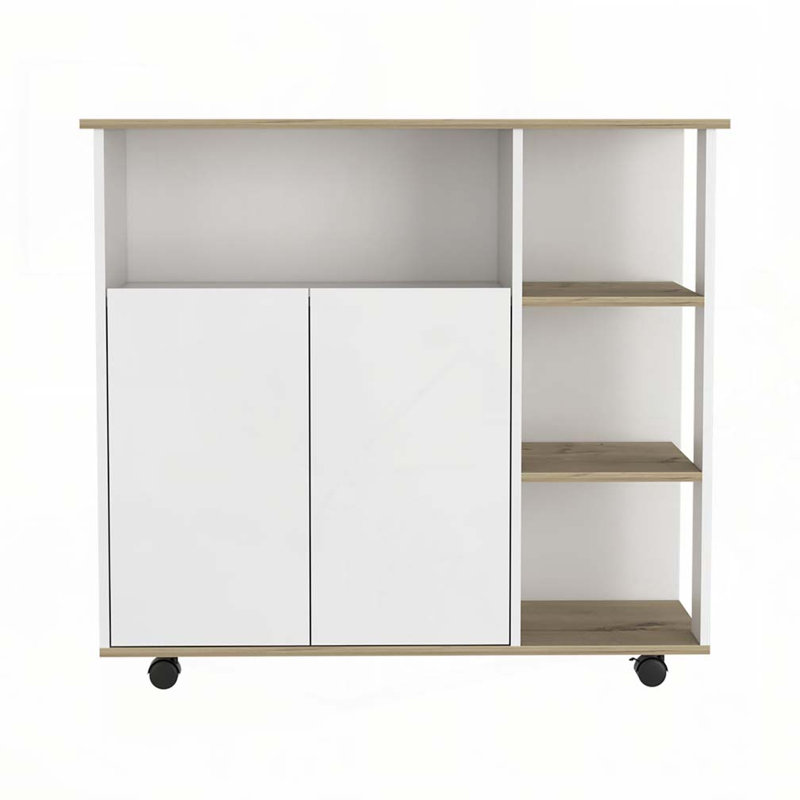 Îlot de cuisine à 4 tablettes Benton Chêne clair et blanc