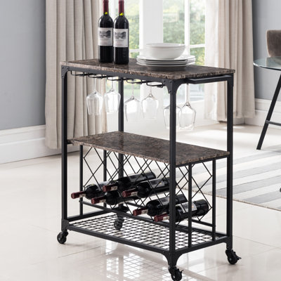 Kitchen Island Serving Cart with Storage Shelves, Wine Rack