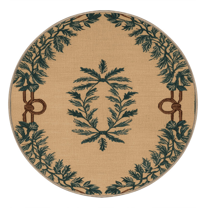 Tapis brun français lavable à la machine, Rond 4 pi