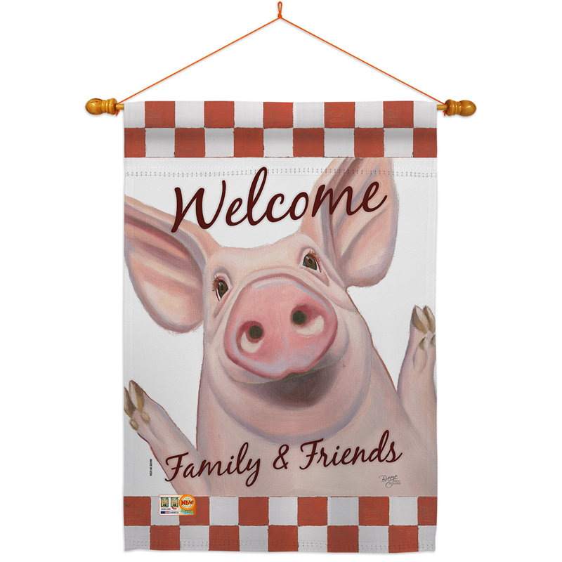 Bienvenue Piggy polyester 2 faces 40 x 28 po Ensemble de drapeaux