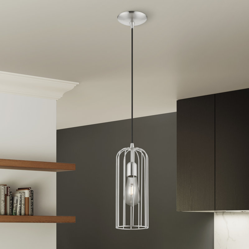 Luminaire suspendu cylindrique simple à 1 lumière Donoven, Nickel brossé, Nickel brossé