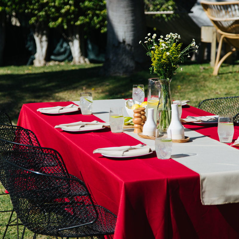 Rectangular Stain-Resistant Polyester Tablecloth - Basics by Wayfair™, Cranberry, 156" x 90"