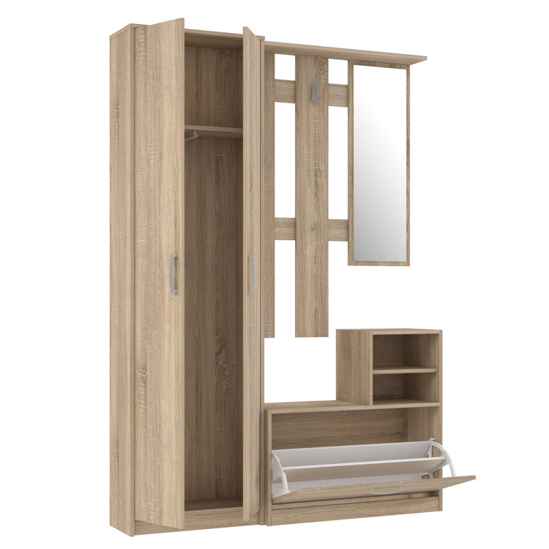Tyneside Hall Tree 135cm Wide with Bench and Shoe Storage, Beige