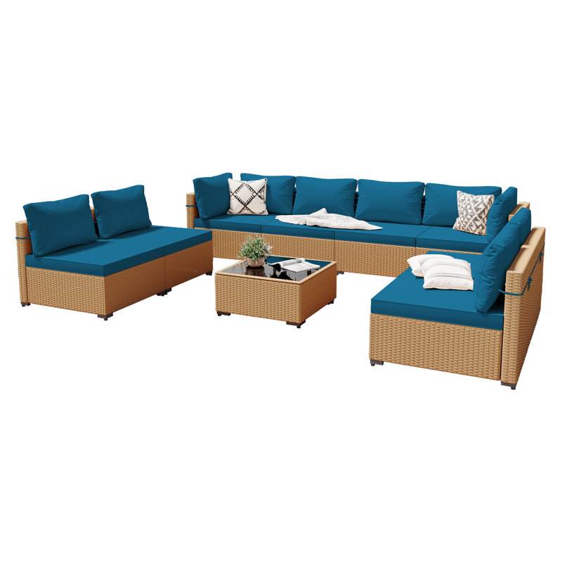 Briara 8 - Person Modular Patio Conversation Set with Cushions, Deep Lake Blue