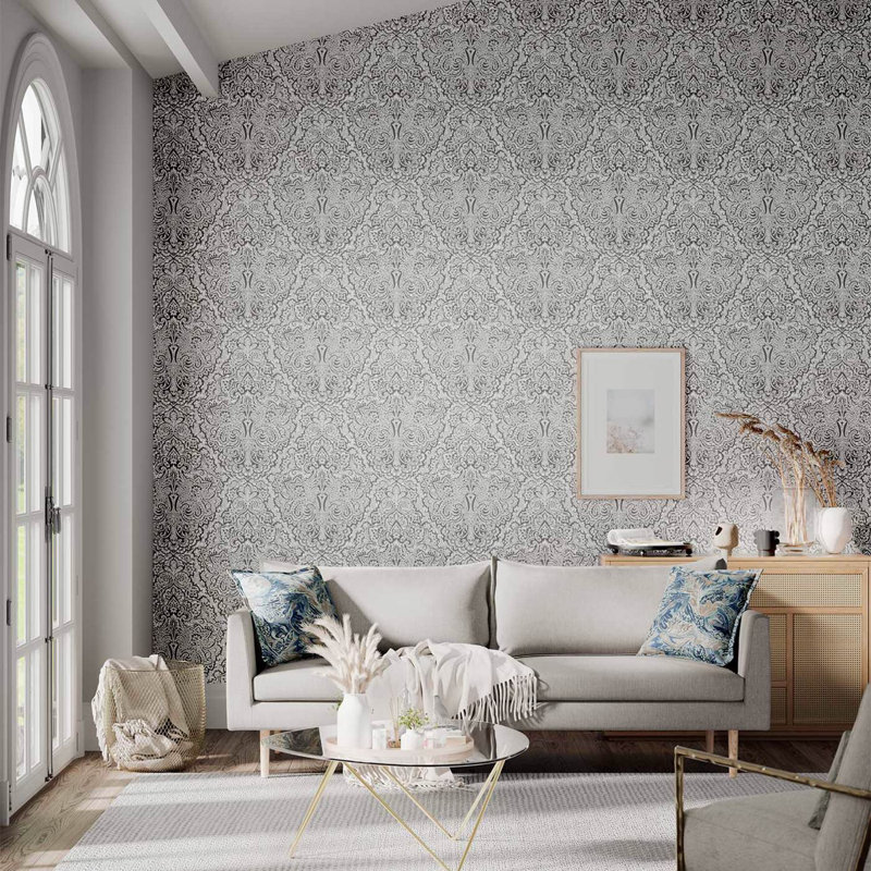 Aurelia 10.05m x 68.6cm Pearl Wallpaper Roll, French Grey/Silver