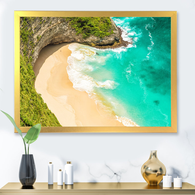 Vue aérienne de la plage tropicale turquoise III - reproduction sur toile, H 12 po x l 20 po