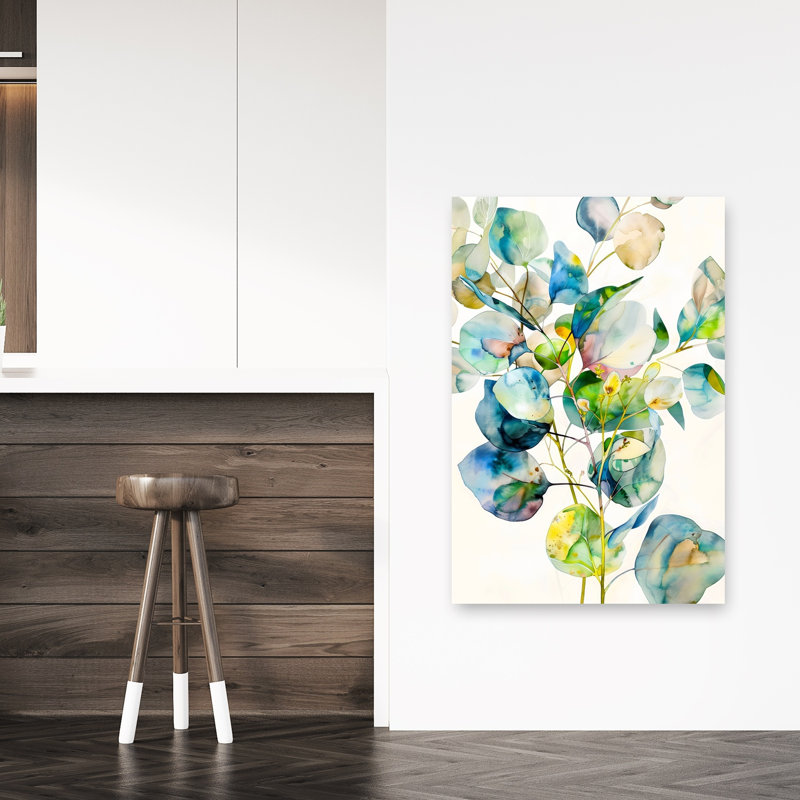 Doux eucalyptus aquarelle abstrait délicat, plante naturelle, reproduction d'art, H 48 po x l 32 po
