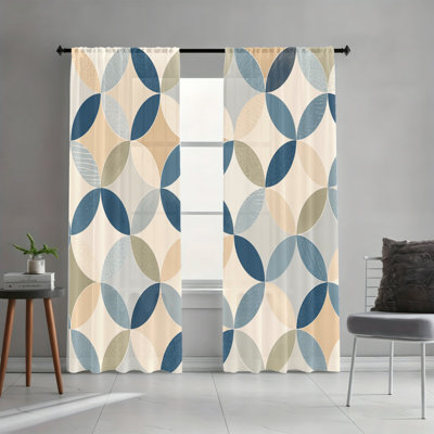 2PCS Geometric Circle Pattern Light Filtering Curtains, Beige Blue Gray Modern Abstract Rod Pocket Window Treatments for Living Room, Bedroom and Dormitory