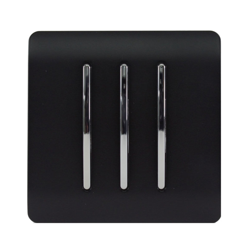 Trendi Switch 3 Gang 1 or 2 way Rocker Light Switch, Matt Black