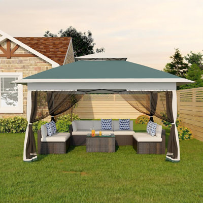 Canopy Tent, Steel Frame with Polyester Fabric, 12x12 ft, Pop-Up Gazebo with Mosquito Netting and Adjustable Height, Outdoor Backyard Parties and BBQs
