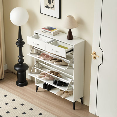 Modern Entryway Shoe Organizer With Smooth Drawers - White Space Bedroom Cabinet