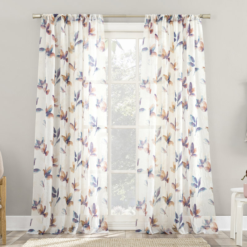 No.918 Ellie Floral Print Sheer Rod Pocket Curtain Panel, 51" W x 84" L