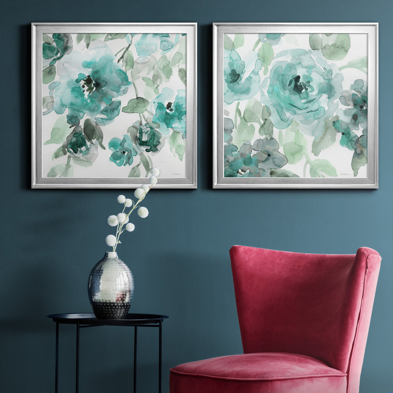 Belle's Teal I Premium Framed Canvas Print in Silver Frame