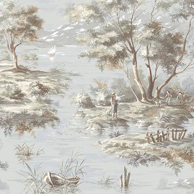 Ashford Toiles Seasons Toile 27' x 27 scenic Roll Wallpaper Color: Navy/Off-White