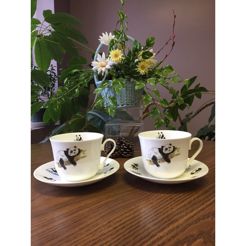 Ensemble de 2 tasses à café et soucoupe en porcelaine fine, fabriqué en Angleterre Roy Kirkham Panda Lucy