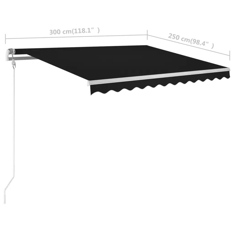 Dakota Fields Fabric Cover Retractable Patio Awning, Anthracite/White, Solid Colour, 245cm H x 300cm W x 250cm D