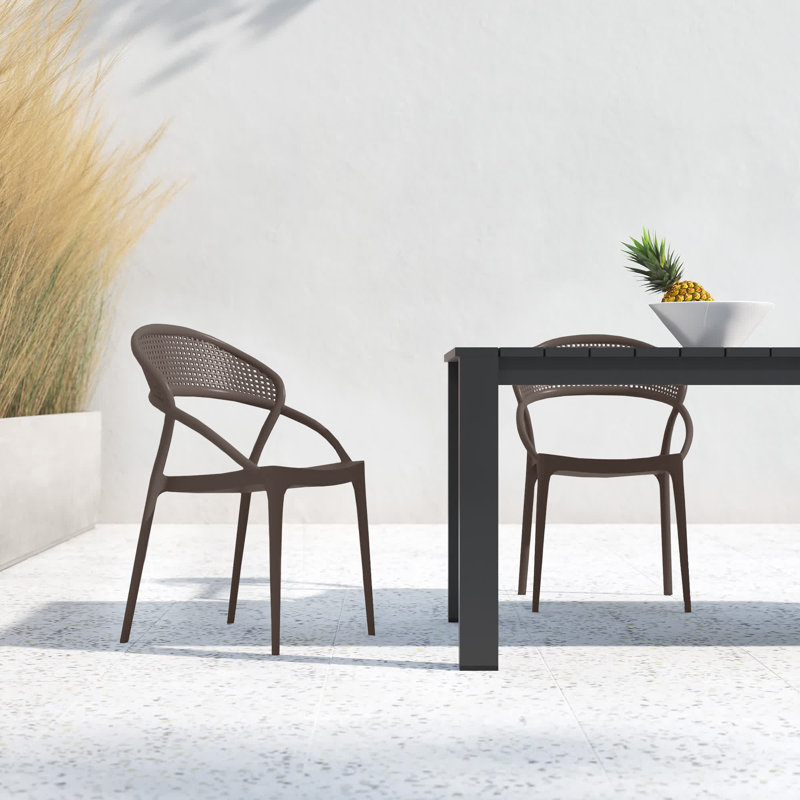 Farrah Stacking Patio Dining Armchair, Brown