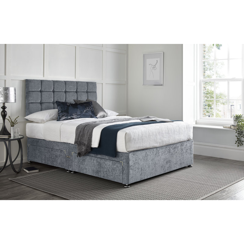 Wattenberg Divan Bed with 24" Headboard on Struts, Kingsize (5'), Silver, 2 Side Drawers