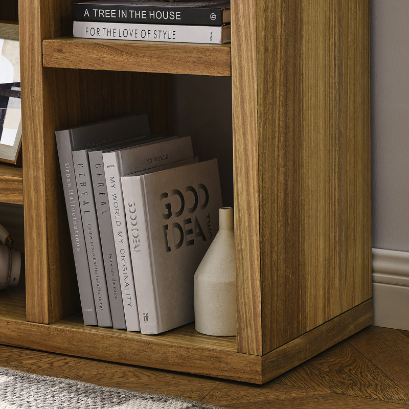 Open Wooden Open Shelf Bookcase, Freestanding Display Storage Cabinet With 7 Cube, Natural Wood