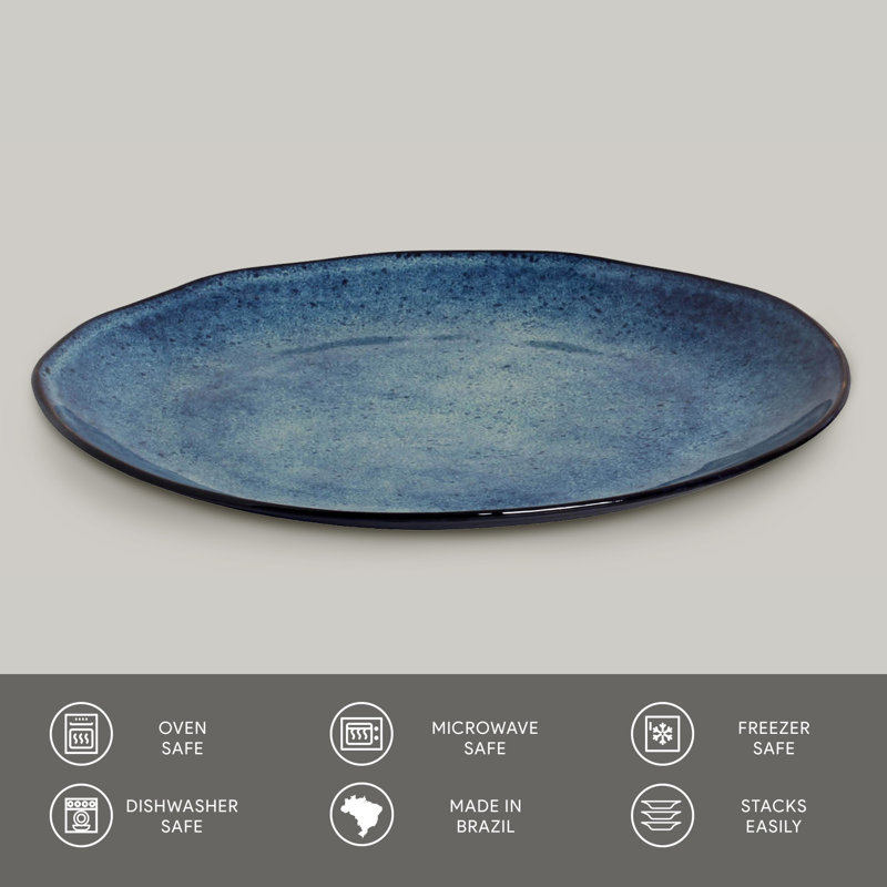 Assiette plate en grès céramique de 10,8 po Denim - Va au micro-ondes, au four et au lave-vaisselle, par Porto Brasil