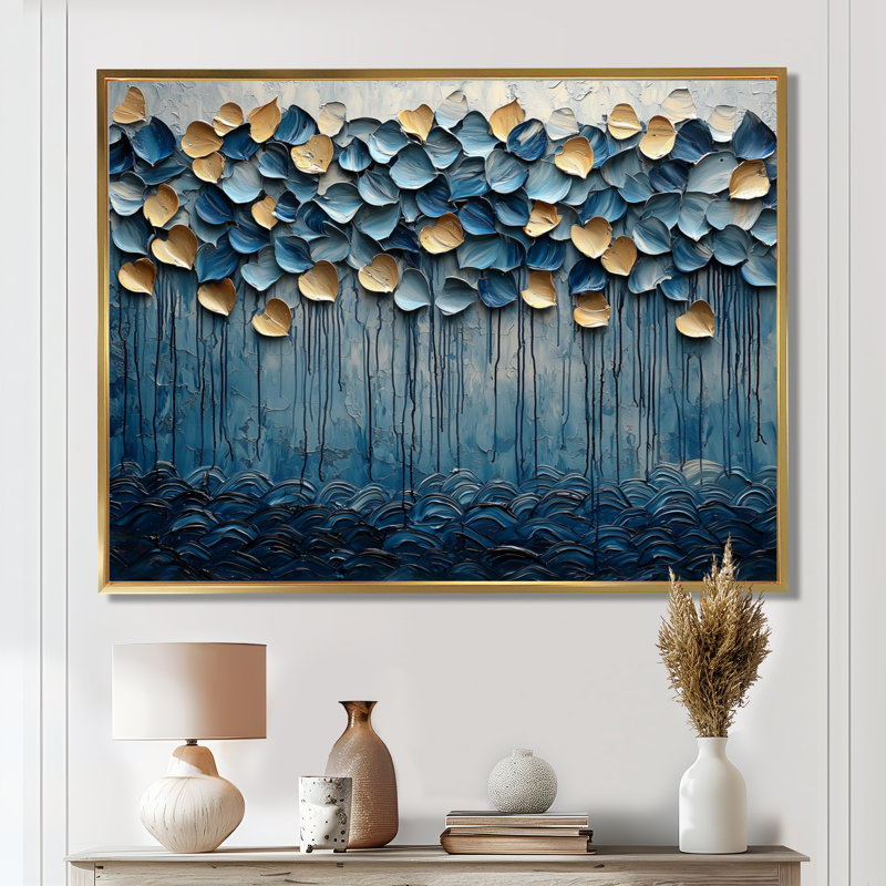 «Winsett Mosaic Of Waves Coastal Horizon I», art mural sur toile côtière, H 16 po x l 32 po, Doré, Cadre flottant