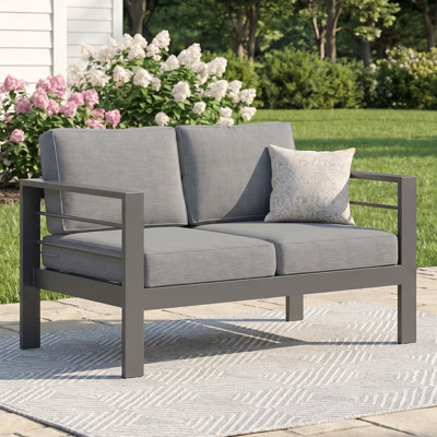 Canapé d'extérieur tout en aluminium pour 2 personnes toutes saisons, canapé de patio surdimensionné en métal avec assise profonde de 27,5 po et accoudoirs larges de 3,2 po, causeuse extérieure avec coussins en oléfine résistants aux intempéries pour la cour, le jardin et la terrasse