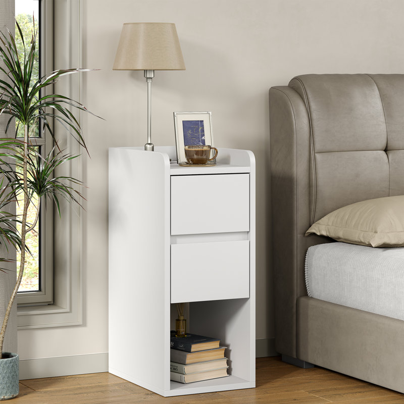 Teasley 9.9" Small End Table,Modern 2-Drawer Nightstand with Rounded Edge for Small Space, Living Room&Bedroom