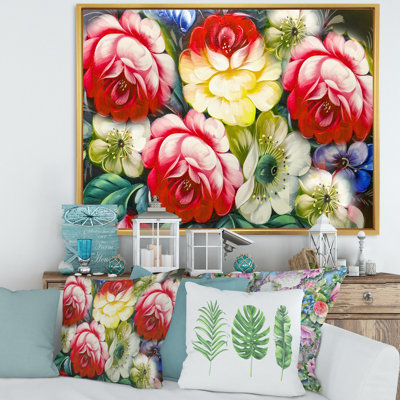 Nature morte rétro avec fleurs rouges et jaunes - impression traditionnelle
