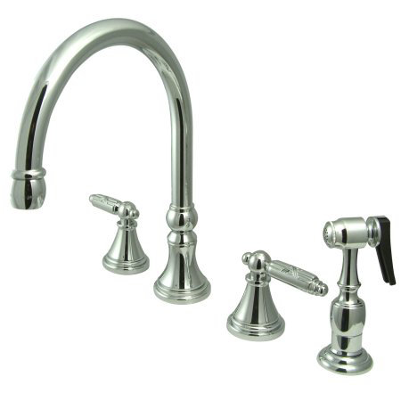 Deck Mount Double Handle Widespread Kitchen Faucet with Metal Cross Handle, Chrome