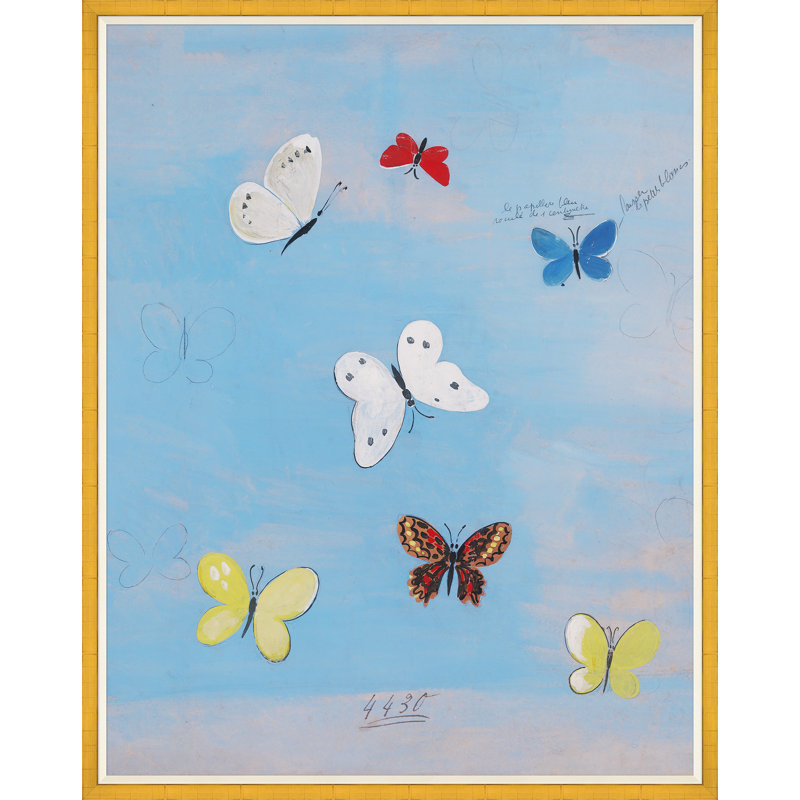 Flying Butterflies Print by Paule Marrot, 54" H x 43" W x 1.25" D, Gold Framed