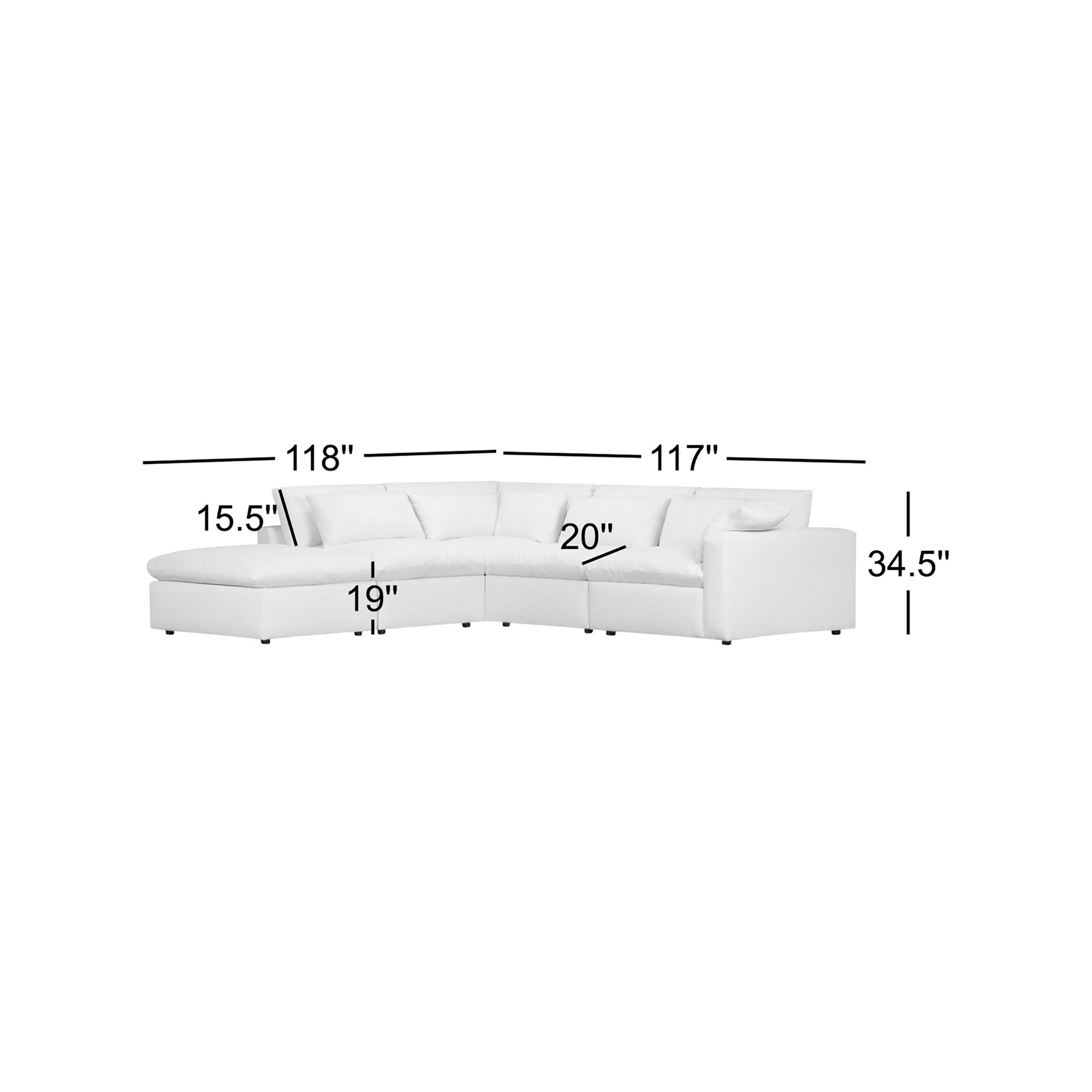 Remy 5-Piece Modular Chaise Sectional, Monique Oyster Textured Chenille, Left Hand Facing