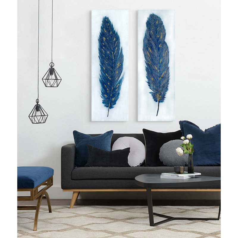Blue Feathers - 2 Piece Wrapped Canvas Painting