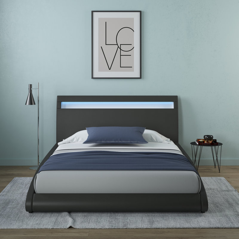 Alamae Upholstered LED Bed, Double - 135 x 190 cm, Black
