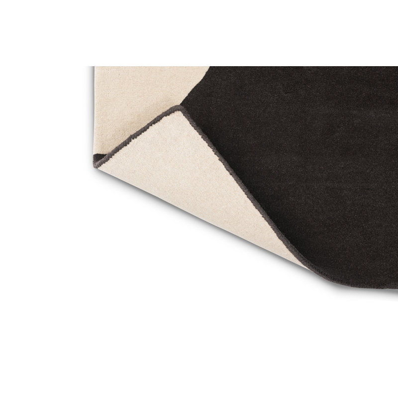Wool Geometric Area Rug in Graphite/Black/Orange, Rectangle 6'7" x 9'2"